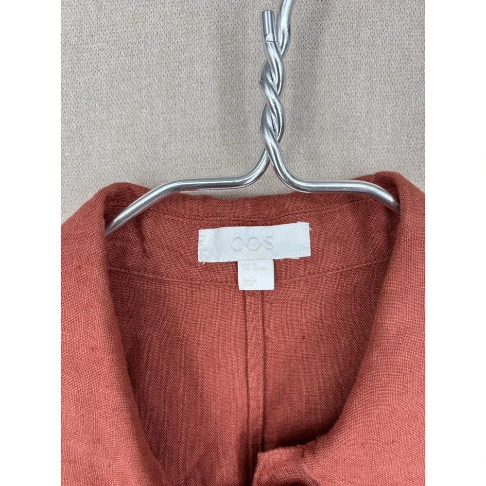COS Jumpsuit Womens 32 Orange Linen Short Button Up Romper Tie Waist